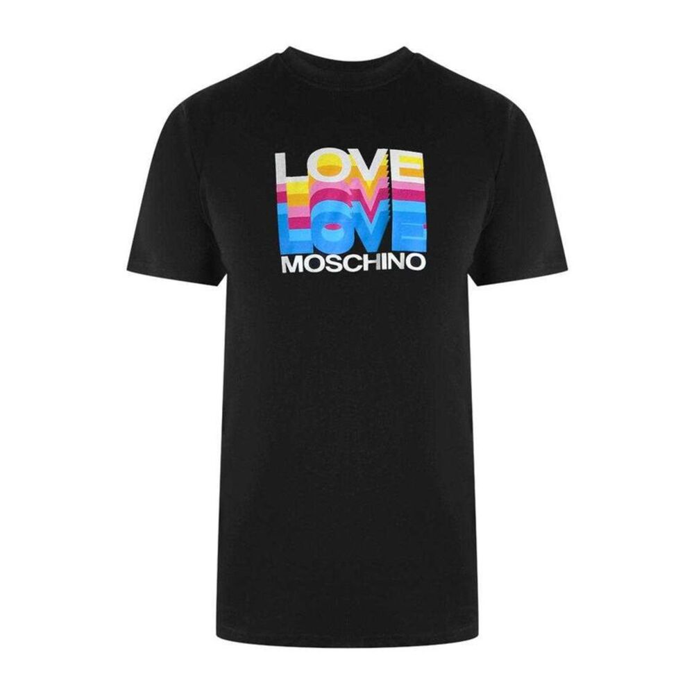 Love Moschino Mens Multi Logo Cotton Relaxed Fit T-Shirt / Black